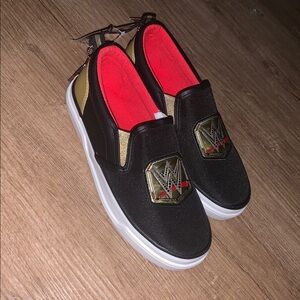 WWE Black and Gold Sneakers with Red Accents